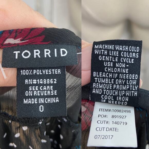 Torrid Mixed Print Chiffon Tank Top Black Floral Polka Dot Flowy Swing Size 0 - Picture 5 of 6
